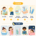 Une maman et ses enfants partageant un moment convivial lors de leur routine matinale.