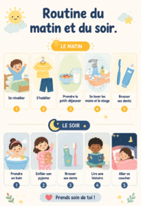 Une maman et ses enfants partageant un moment convivial lors de leur routine matinale.