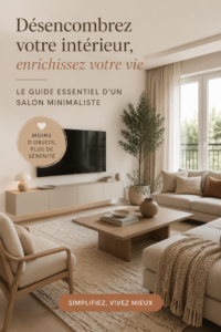 Un salon minimaliste avec des meubles épurés et un éclairage chaleureux, évoquant la sérénité.