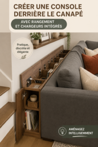 Table de canapé moderne avec espace de rangement et port USB