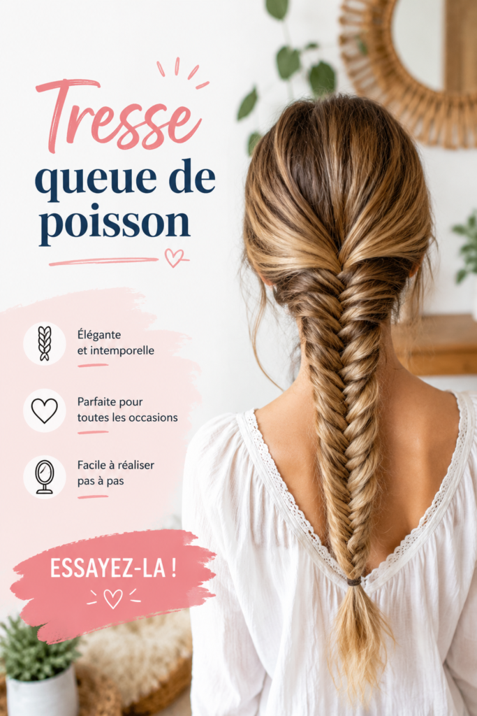 Femme avec une tresse queue de poisson élégante et raffinée sur une photo lumineuse.