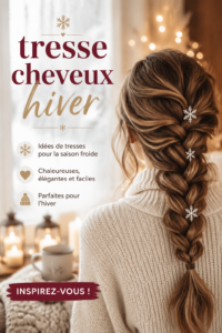 Femme avec une belle tresse hivernale sur fond de neige.