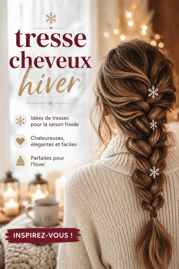 Femme avec une belle tresse hivernale sur fond de neige.