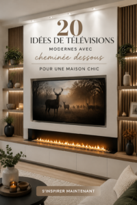 Une télévision moderne élégamment intégrée sous une cheminée dans un salon chic.
