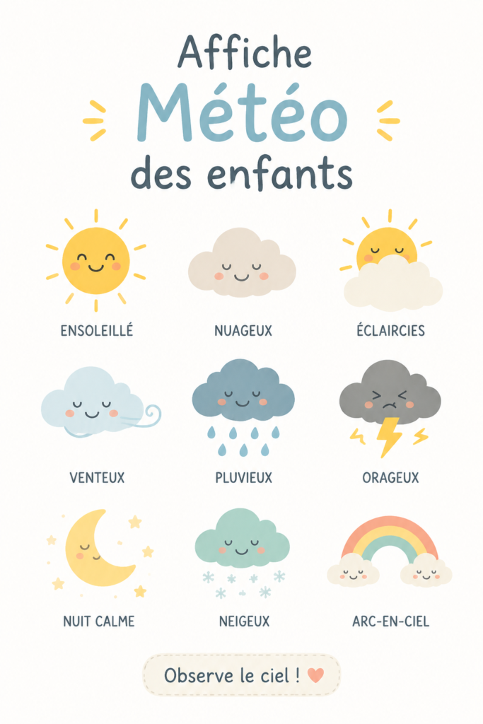 Affiche météo colorée dans une chambre d'enfant.
