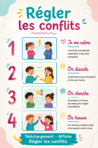 Affiche colorée sur la gestion des conflits familiaux à télécharger