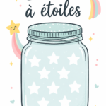 Un bocal en verre rempli d'étoiles en papier coloré, symbolisant les souvenirs de famille.