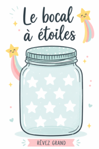 Un bocal en verre rempli d'étoiles en papier coloré, symbolisant les souvenirs de famille.