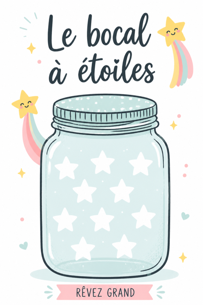 Un bocal en verre rempli d'étoiles en papier coloré, symbolisant les souvenirs de famille.