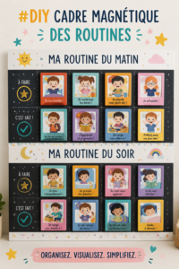 Un cadre magnétique coloré avec différentes routines d'enfants