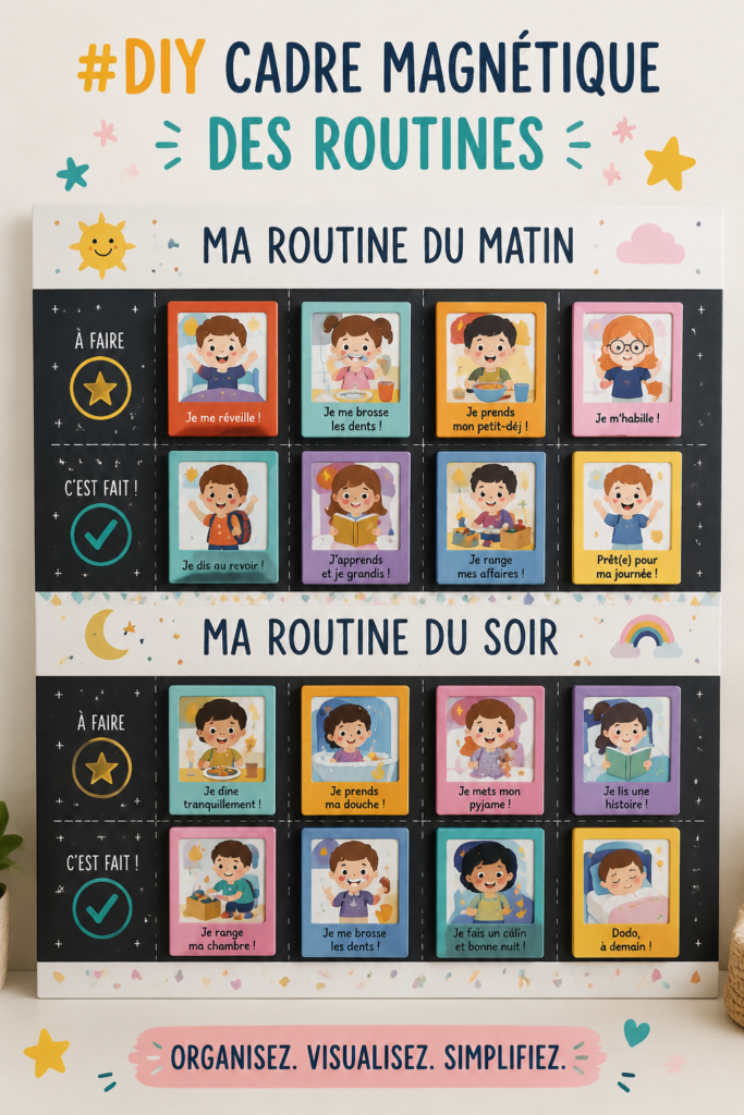 Un cadre magnétique coloré avec différentes routines d'enfants