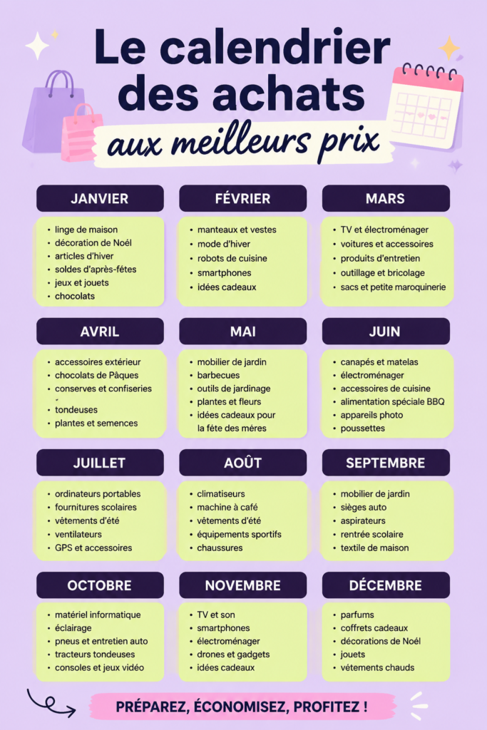 Un calendrier de famille coloré et pratique pour gérer les achats.