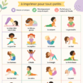 Jeune enfant faisant du yoga à la maison avec des cartes Montessori