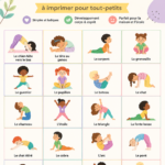 Jeune enfant faisant du yoga à la maison avec des cartes Montessori