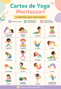Jeune enfant faisant du yoga à la maison avec des cartes Montessori