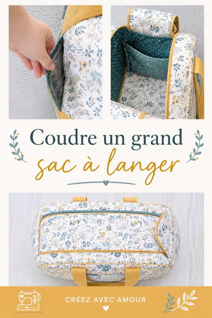 Un grand sac à langer en tissu coloré, parfait pour les sorties avec bébé.