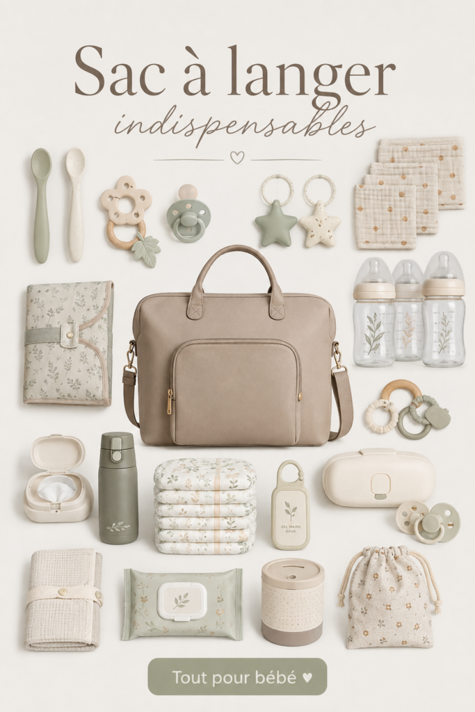 Sac à langer bien rempli avec les essentiels pour bébé
