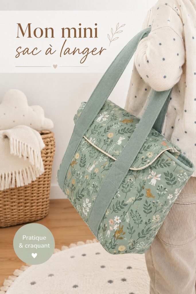 Un mini sac à langer élégant, posé sur une table avec des accessoires pour bébé à l'intérieur.