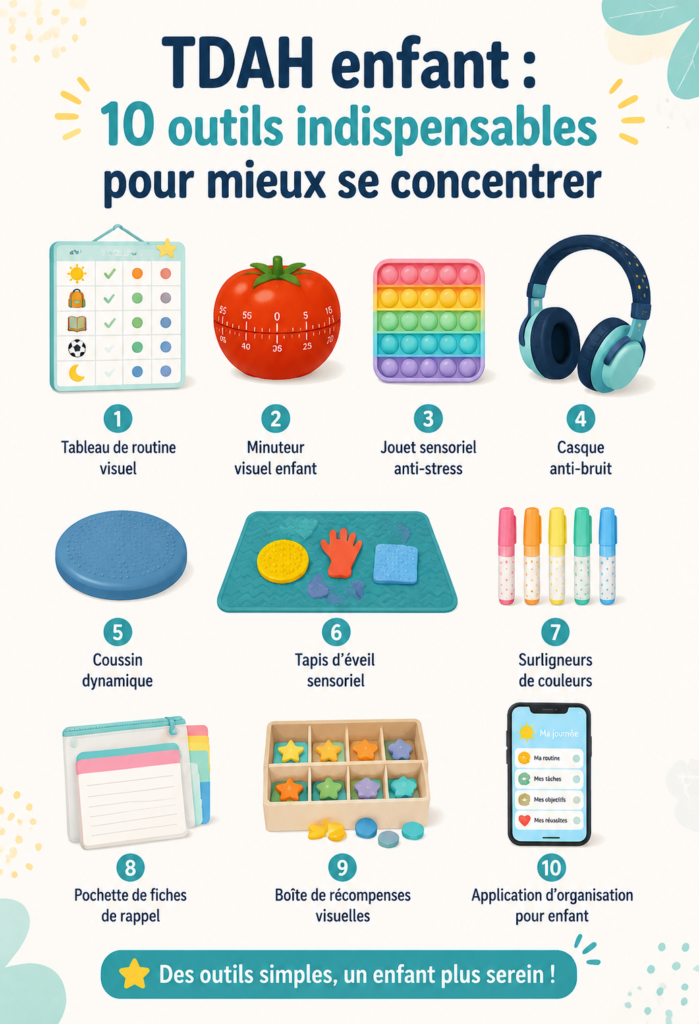 Illustration de 10 outils pour aider les enfants avec TDAH à se concentrer