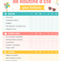 Planificateur de routine d'été coloré avec des activités pour enfants.