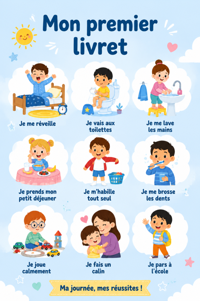Couverture d'un livret de souvenirs pour enfant avec des illustrations colorées