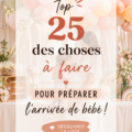 Femme enceinte préparant la chambre pour l'arrivée de bébé avec des accessoires et vêtements.