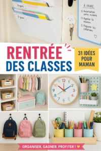 Une mère prépare la rentrée des classes avec ses enfants, regardant des fournitures scolaires.