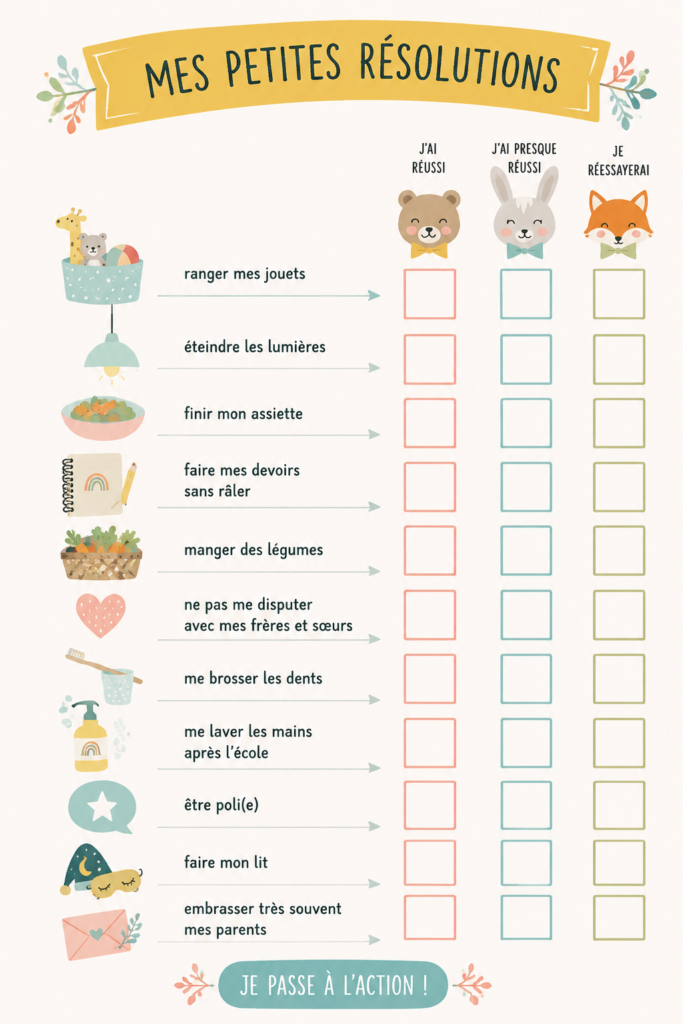 Exemples de printables colorés pour l'organisation familiale.