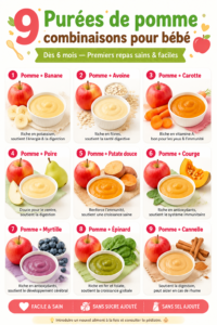 Assiette de purée de pommes pour bébé avec fruits frais