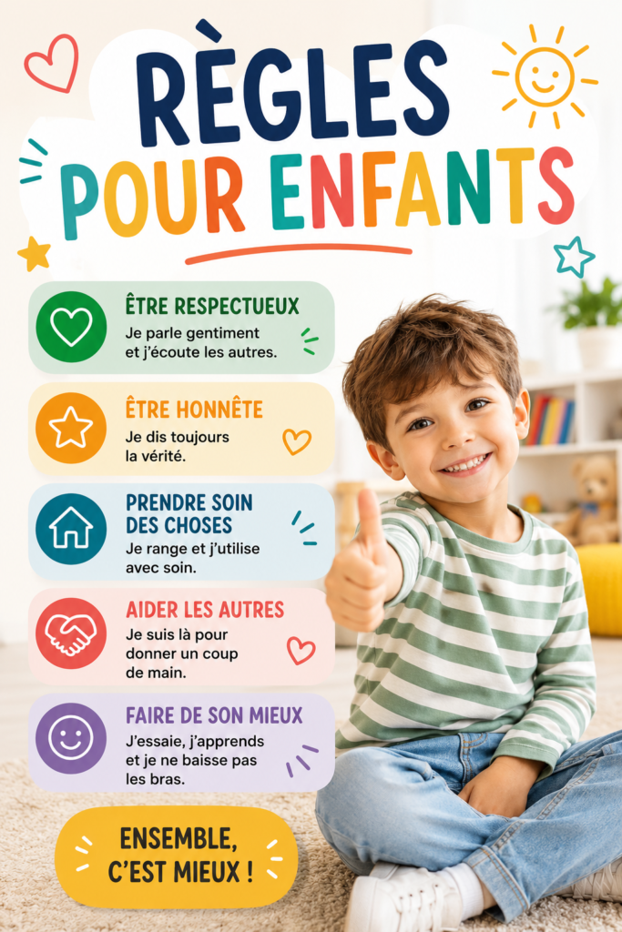 Un parent discutant des règles avec ses enfants dans un cadre familial chaleureux.