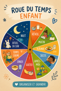 Roue du temps colorée pour enfants, conçue avec des matériaux simples
