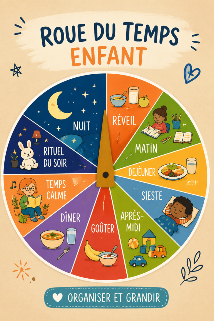 Roue du temps colorée pour enfants, conçue avec des matériaux simples