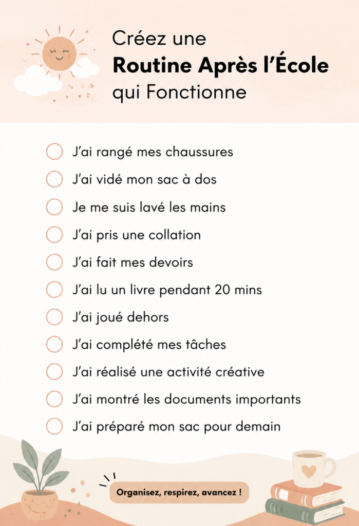 Une mère et son enfant créent ensemble une routine après l'école.