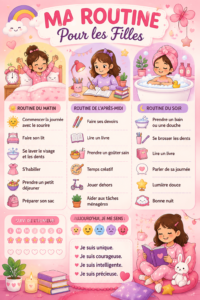 Une mère et sa fille établissant une routine quotidienne ensemble dans leur maison.