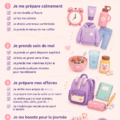 Une mère et son enfant établissant une routine scolaire ensemble, avec un emploi du temps bien en vue.