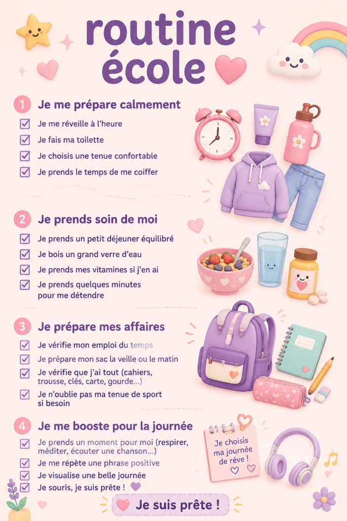 Une mère et son enfant établissant une routine scolaire ensemble, avec un emploi du temps bien en vue.