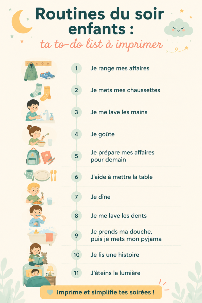 Une maman et son enfant préparant la routine du soir à table.