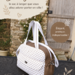 Sac à langer Boogie présenté sur une table avec des accessoires de maternité