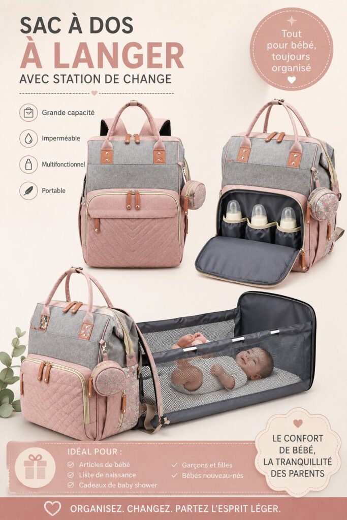 Un sac à langer élégant et pratique pour les mamans modernes, parfait pour les sorties avec bébé.