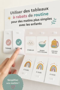 Tableau de routine coloré pour enfants affiché dans une chambre
