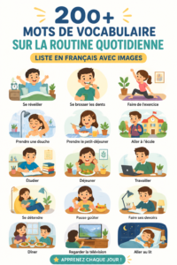 Un tableau coloré avec 200 mots de vocabulaire liés à la famille et la routine