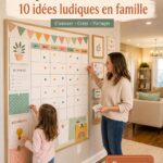 Une famille s'amusant ensemble à la maison autour d'activités créatives.