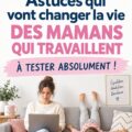 Une maman organisée gérant ses tâches quotidiennes avec un sourire.