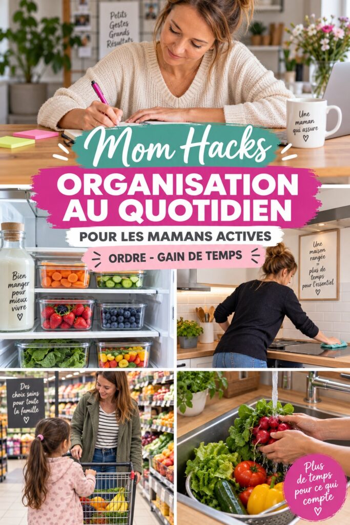 Une maman avec ses enfants dans un environnement organisé et serein.
