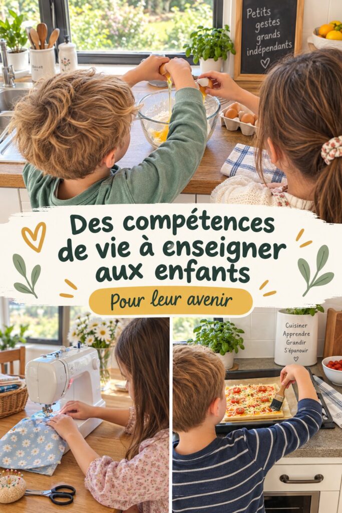 Un parent enseignant à son enfant des compétences de vie essentielles dans un cadre chaleureux.