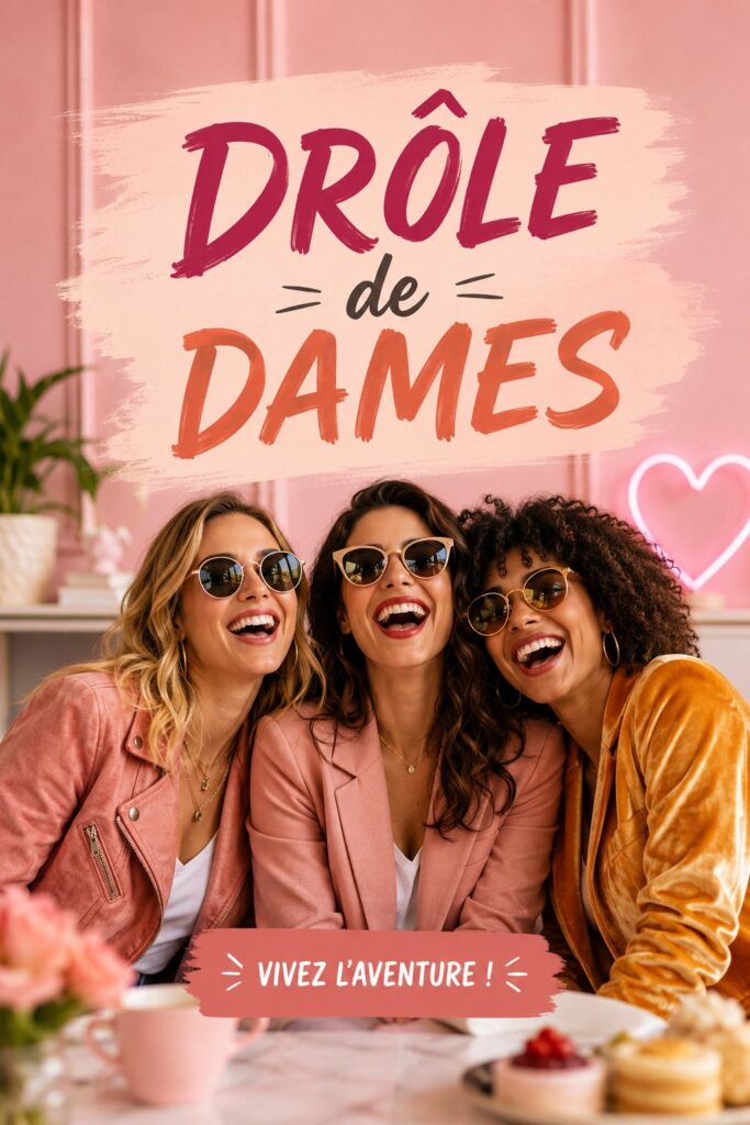 Affiche d'une comédienne de stand-up humoristique sur scène.