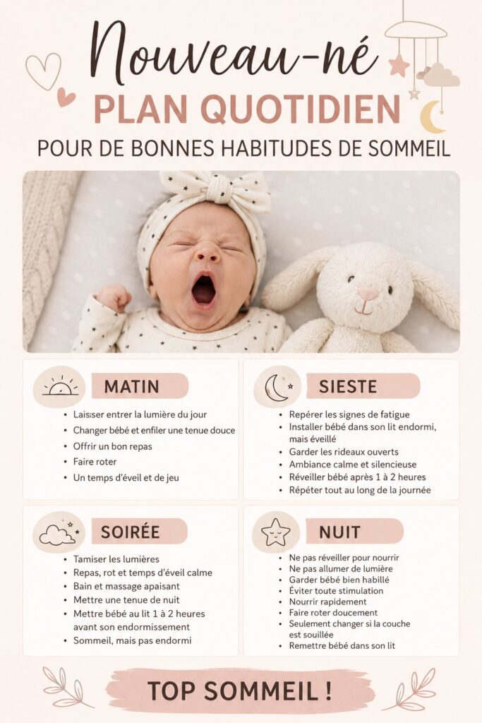 Un bébé paisible endormi dans son lit, symbole de bonnes habitudes de sommeil.