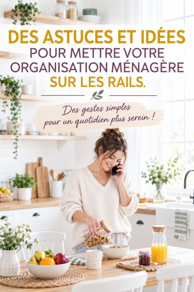 Femme souriante organisée à la maison en train de gérer sa famille