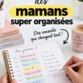 Une maman souriante organise son espace de travail entourée de ses enfants.