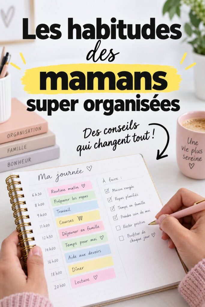 Une maman souriante organise son espace de travail entourée de ses enfants.